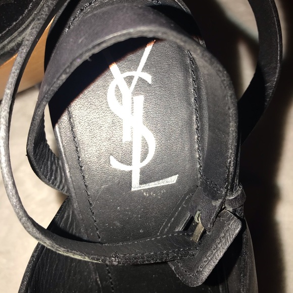 YSL back leather/wood ankle strap heels (9)💜HP❤️ - Picture 2 of 8